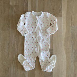 Owlivia 100% Organic Cotton Zip Footed Pajama - Pink Hearts, 12-18m